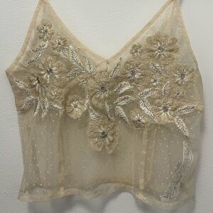 H&M Cream Embellished Backless Camisole Top